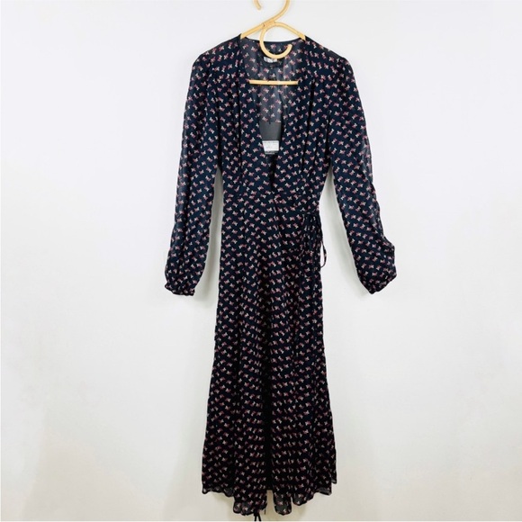 Reformation Dark navy with florals midi wrap dress NWT - Picture 4 of 14